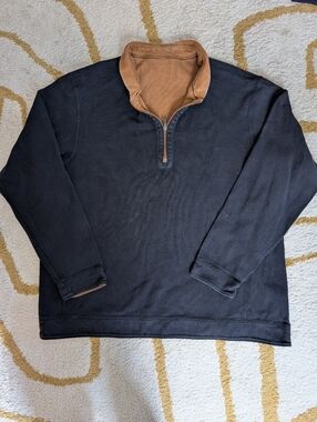 Duluth Trading Co Men's Reversible Quarter-Zip Pullover Navy/Brown Size L